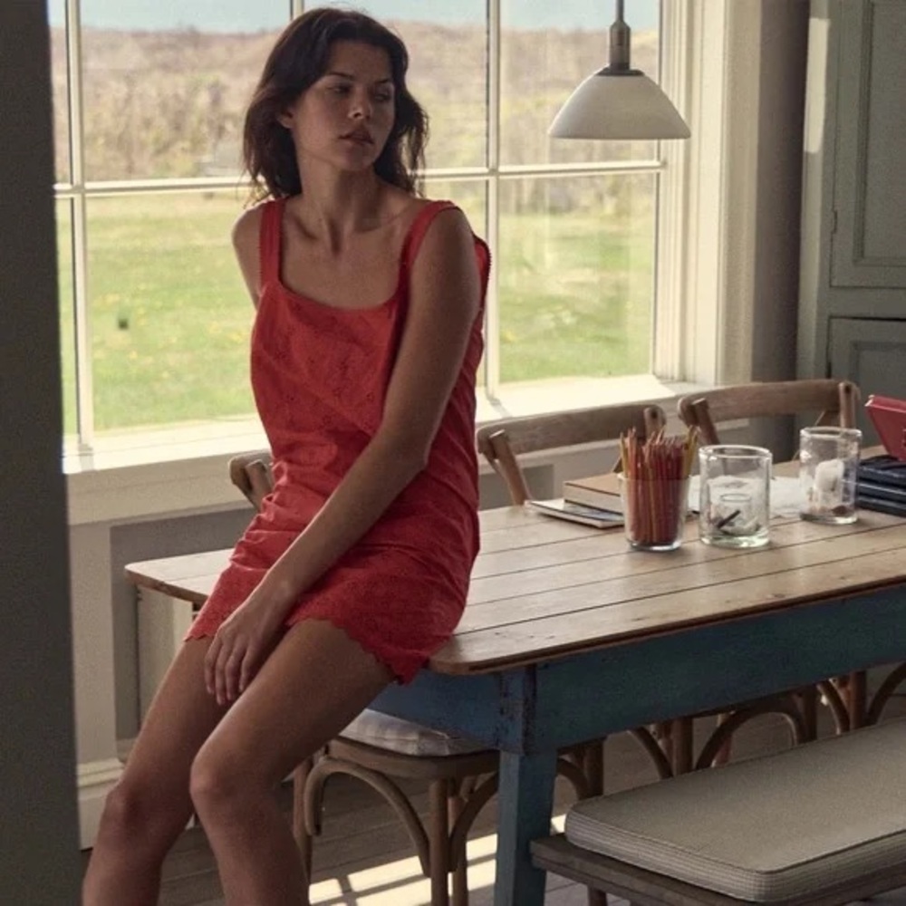 DÔEN Red Carina mini eyelet tank dress XS